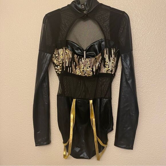 Kelle dance jazz acro costume leotard gold sequin JAGGED SPIRIT 5172 SA adult - Picture 3 of 11